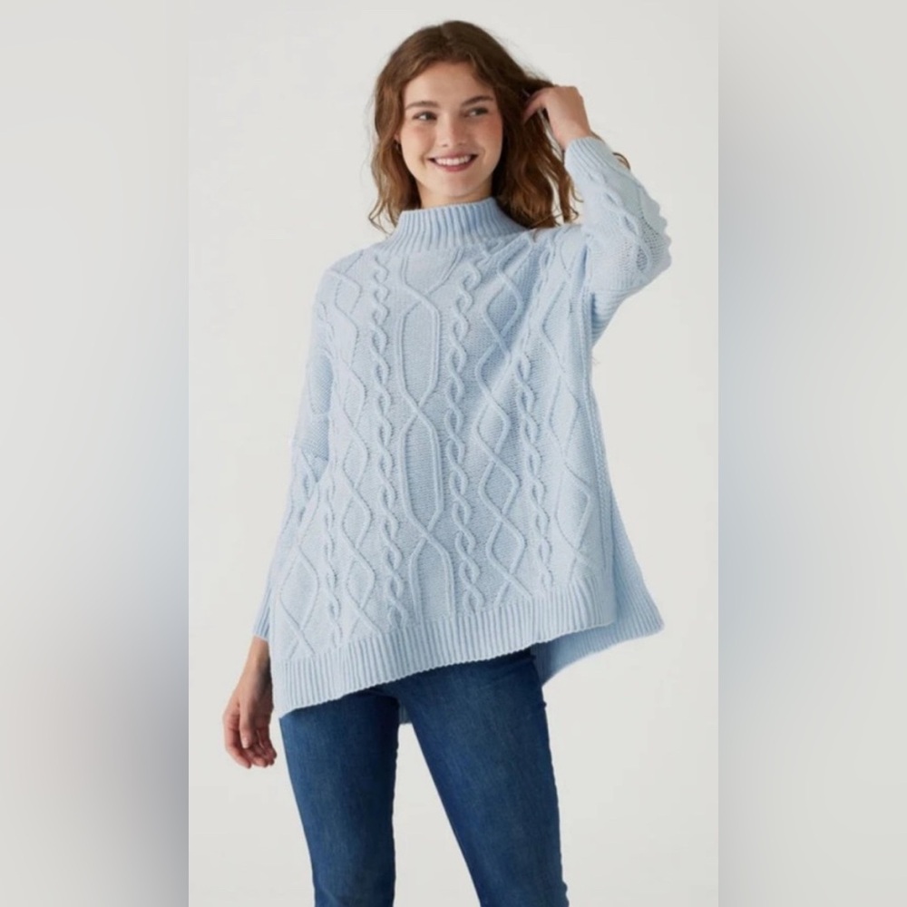 Sky Blue Cable Knit Mockneck Sweater